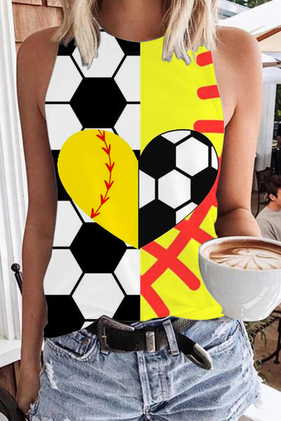 For The Soccer And Softball Girls Retro Soccer Ball Print Tank Top