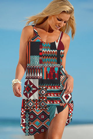 Vintage Geometry Ethnic Features Aztec Sleeveless Dress