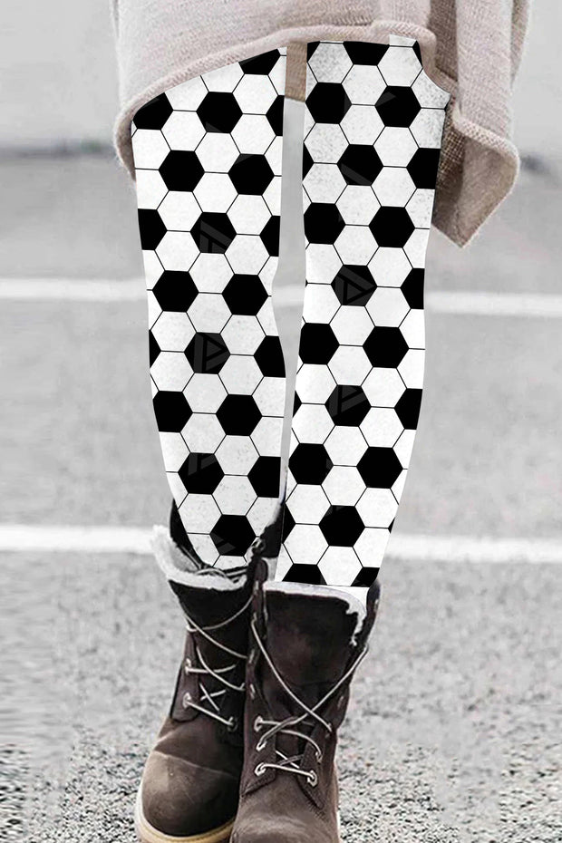 Black&White Soccer Ball Print Leggings