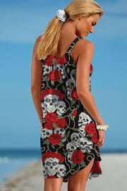 Skeleton Rose Print Beach Sleeveless Dress