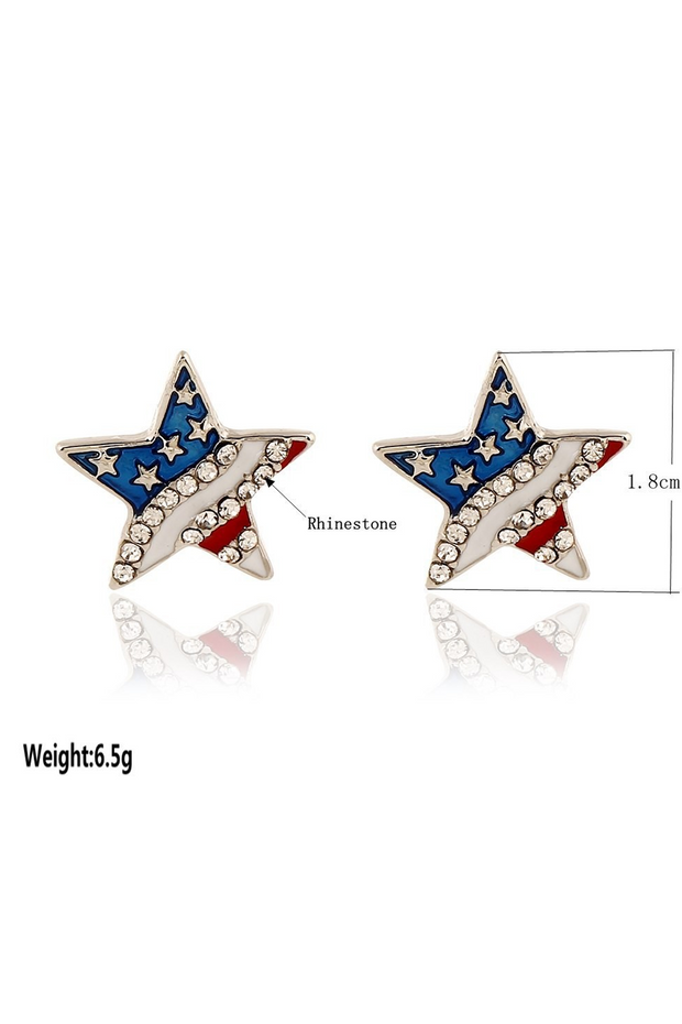 American Flag Pentagram Heart Rhinestone Oil Drip Earrings