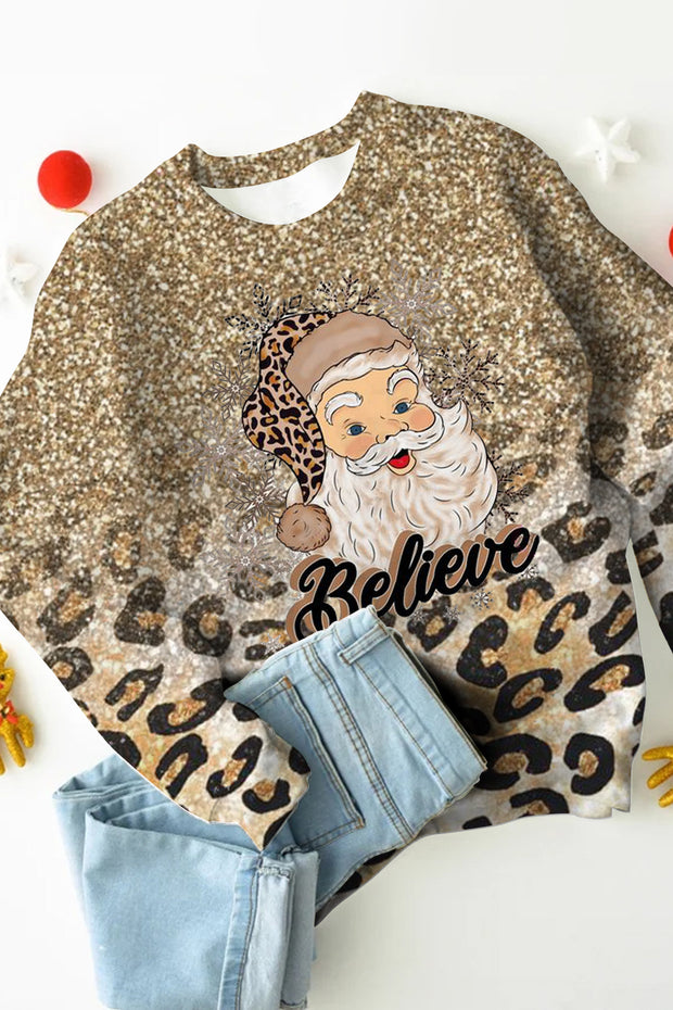 Glitter Christmas Believe Santa Print Sweatshirt