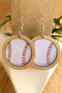 Casual Round Wood Baseball Earrings
