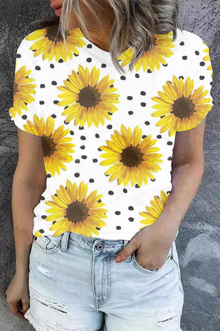 Sunflowers Polka Dot Print T-Shirt