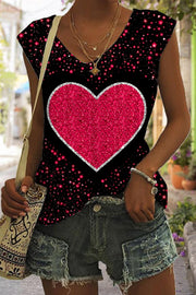 Glitter Red Heart Sparkles Print Tank Top