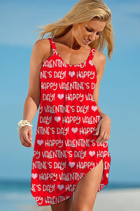 Red Happy Valentine's Day Words Print Sleeveless Dress