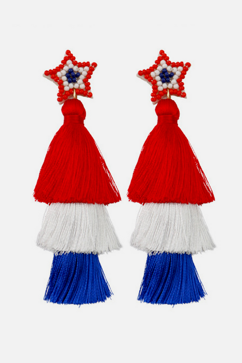 Women\'s red, blue and white five-pointed star tassel earrings