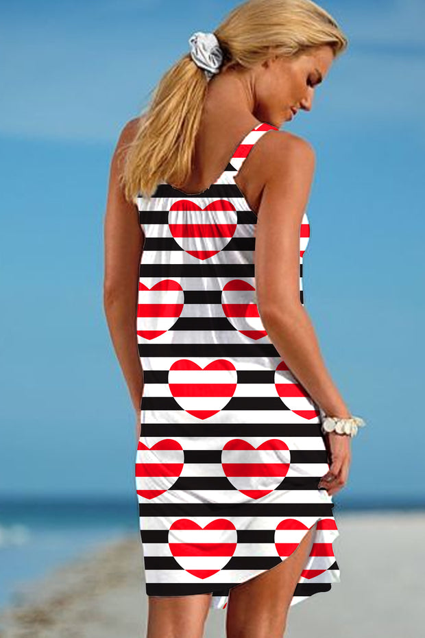 Striped Heart-Shaped Print Sleeveless Dress