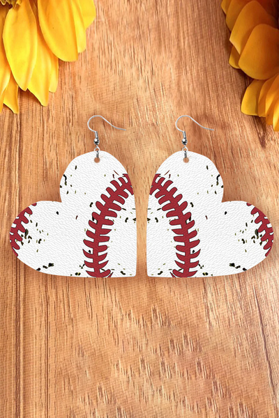 Heart Baseball Leather Earrings