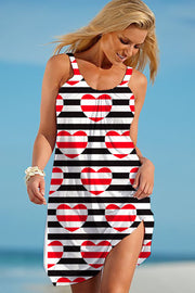 Striped Heart-Shaped Print Sleeveless Dress