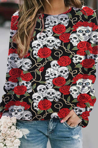 Skeleton Rose Print Sweatshirt