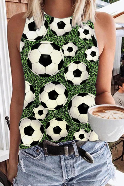 Retro Soccer Ball Football Field Print Tank Top