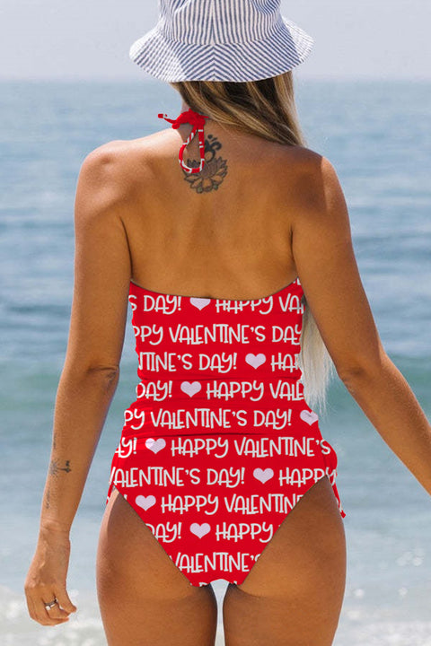 Red Happy Valentine's Day Words Bikini Swimsuit