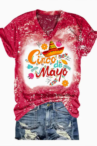 Cinco De Mayo With Sombrero Hat Printed V Neck T-shirt