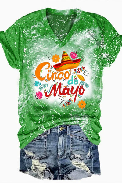 Cinco De Mayo With Sombrero Hat Printed V Neck T-shirt