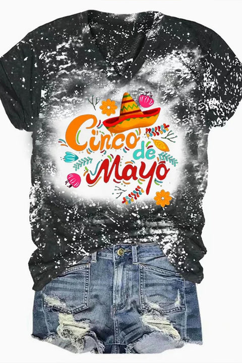 Cinco De Mayo With Sombrero Hat Printed V Neck T-shirt