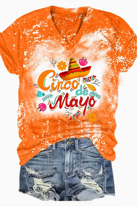 Cinco De Mayo With Sombrero Hat Printed V Neck T-shirt