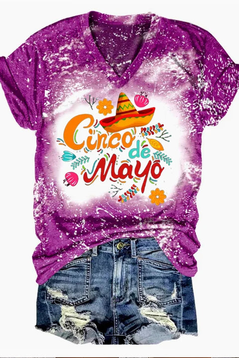 Cinco De Mayo With Sombrero Hat Printed V Neck T-shirt