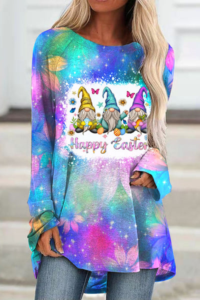 Glitter Sparkle Flowers Galaxy Sky Happy Easter Gnomes With Bunny Ears Printed Tunic