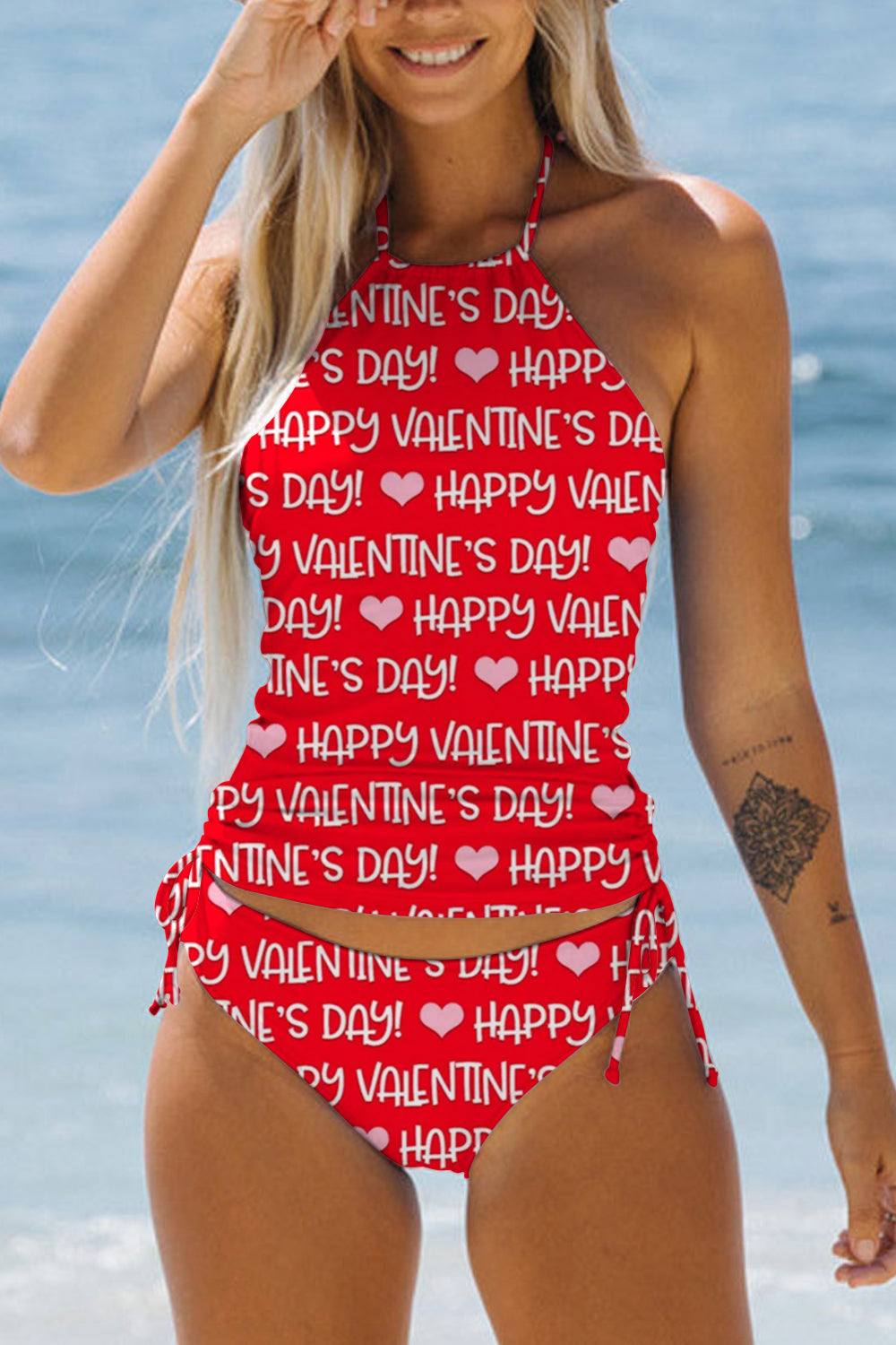 Red Happy Valentine's Day Words Bikini Swimsuit