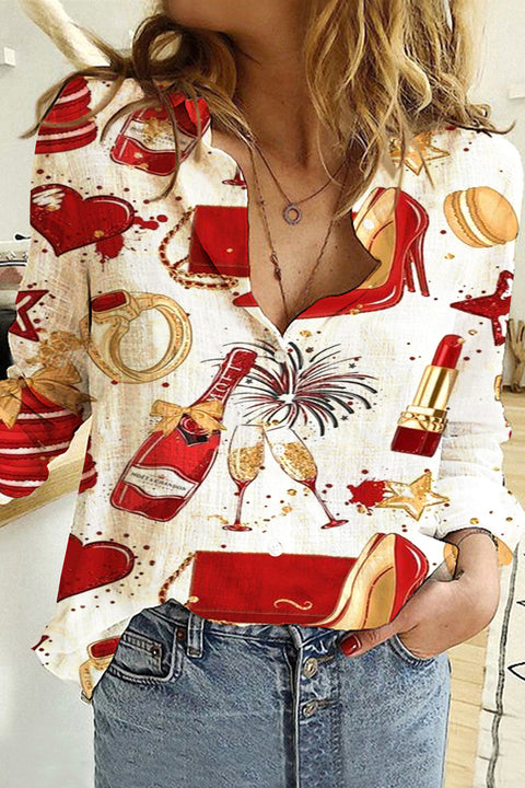 Ladies Holiday Print Long Sleeve Shirt