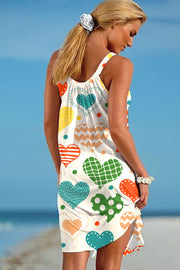 Colorful Heart-Shaped Print Sleeveless Dress