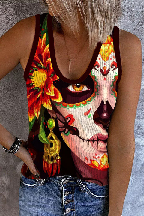 Western Cinco De Mayo Skull Mask Casual Sleeveless V-neck Tank