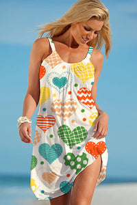 Colorful Heart-Shaped Print Sleeveless Dress