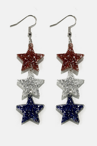 Women\'s Heart Pentagram Stitching Flag Color Glitter Earrings