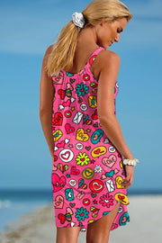 Love Colorful Heart-Shaped Print Sleeveless Dress