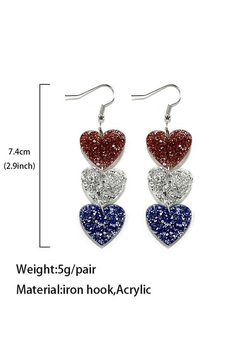 Women\'s Heart Pentagram Stitching Flag Color Glitter Earrings