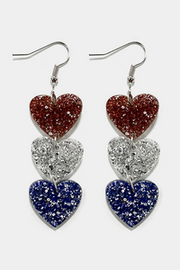 Women\'s Heart Pentagram Stitching Flag Color Glitter Earrings