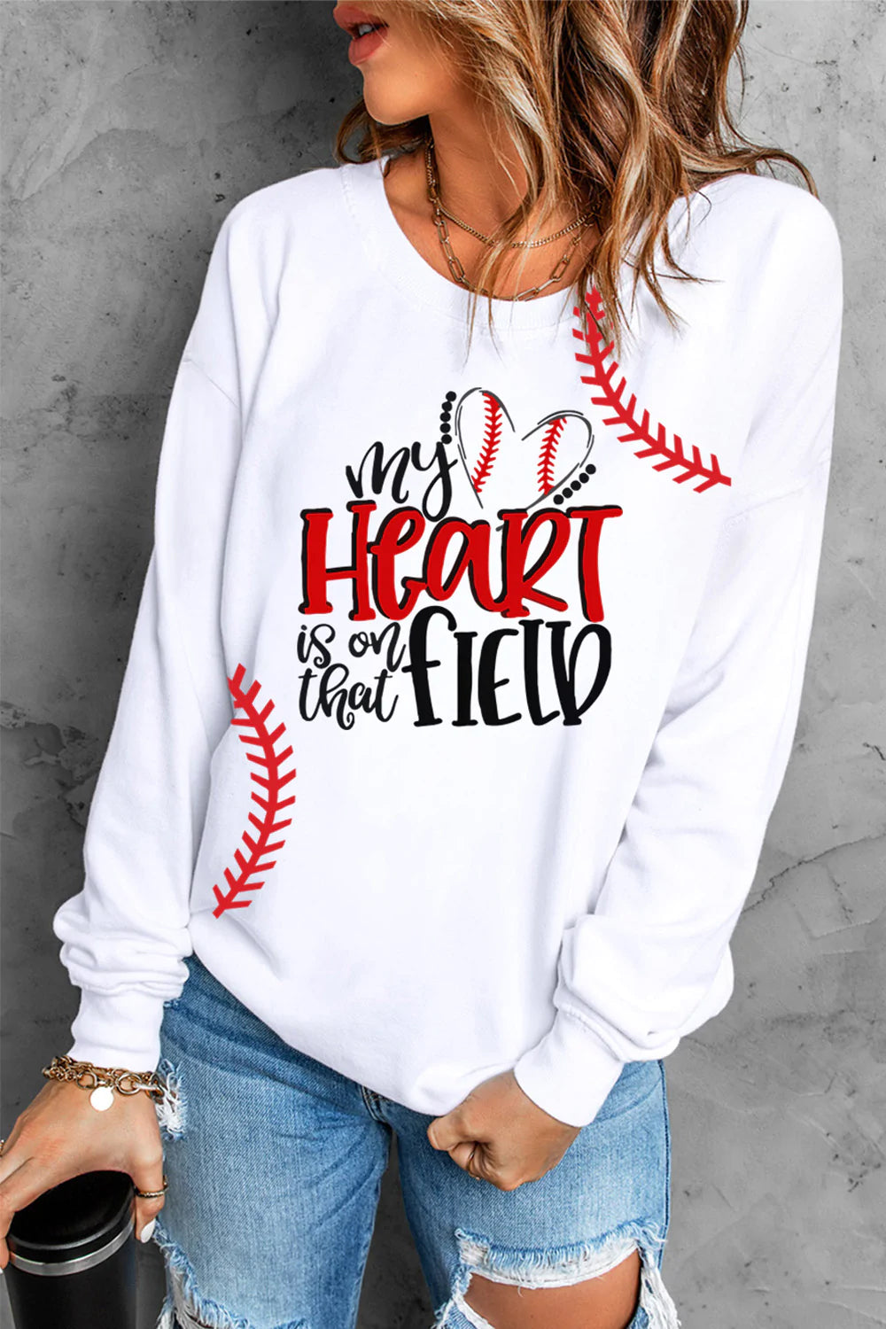 My Heart Is On That Field Baseball Heart Printed Sweatshirt