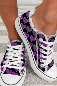 Purple Diamond Love Print Casual Lace Up Canvas Shoes Sneakers