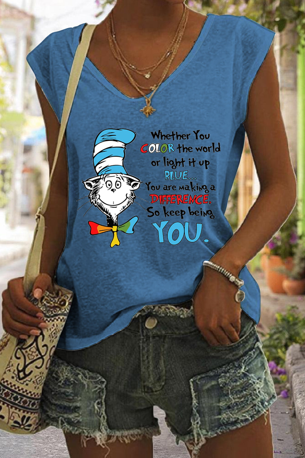 You Are Making A Difference So Keep Being You Print V-Neck Tank Top