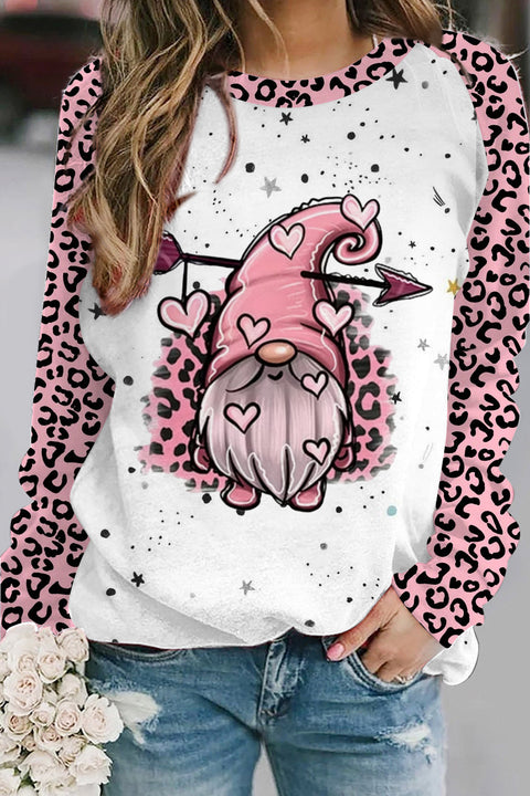 Gnomes Couple Love Leopard Heart Polka Print Sweatshirt