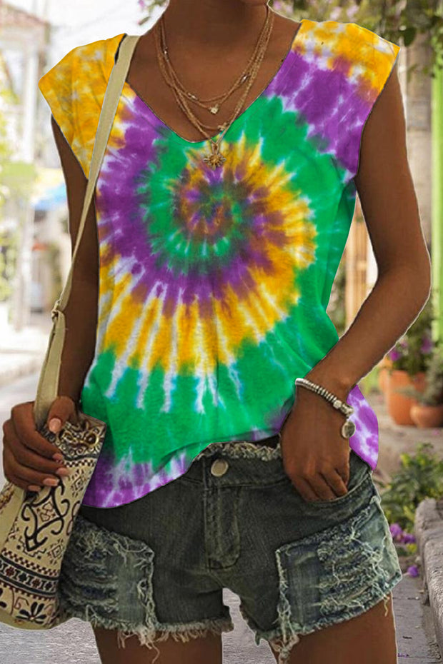 Mardi Gras Neon Green& Purple&Yellow Spiral Tie Dye Tank Top