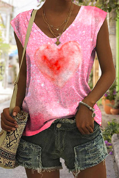 Glitter Pink Heart Sparkles Print Tank Top