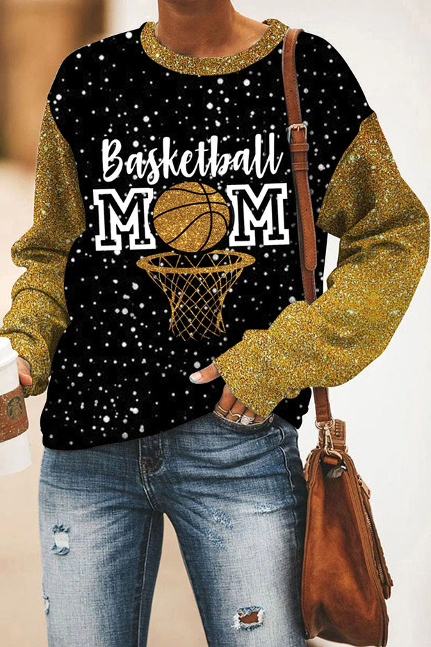 Glitter Basketball Mom Polka Dots Print Sweatshirt