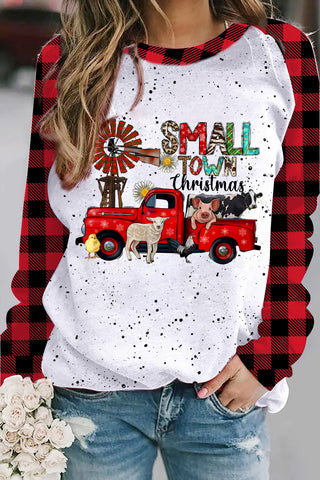 Small Town Christmas Truck Animals Western Plaid Leopard Print Sweatshirt