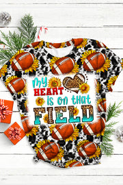 Sunflower Vintage Cow Pattern Football Pattern O Neck T-shirt