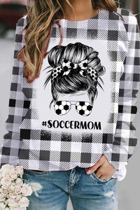 Soccer Mom Messy Bun Plaid Print Sweatshirt