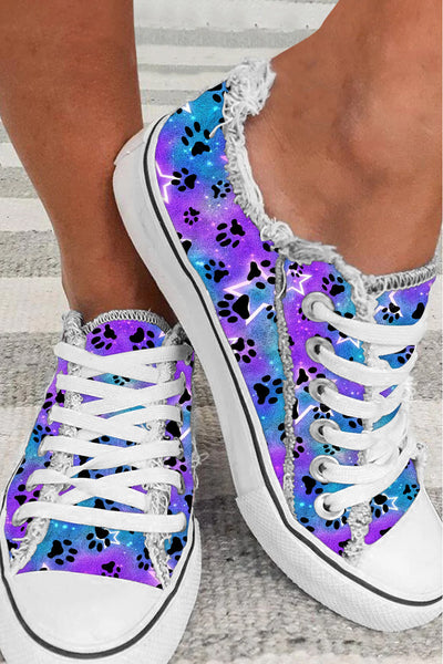 Cute Dog Paws Roaming In The Romantic Milky Way Starry Sky Canvas Shoes Sneakers
