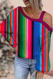 Cinco De Mayo Mexican Western Striped Print Off-Shoulder Blouse