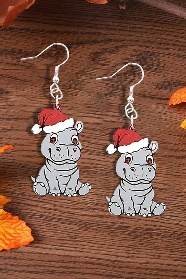 Christmas Hippopotamus Wood Earring