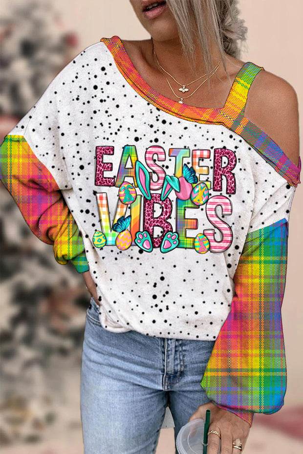 Easter Vibe Happy Easter Day Bunny Polka Print Off-Shoulder Blouse