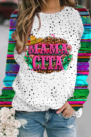 Mama Cita Cactus Serape Mexican Cinco De Mayo Printed Sweatshirt