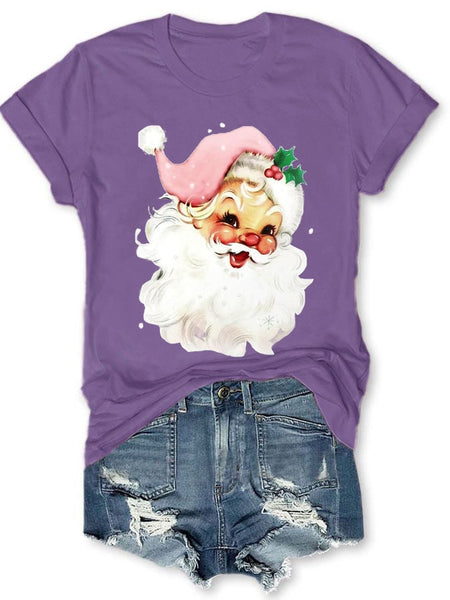 Holiday Pink Santa Print T-Shirt