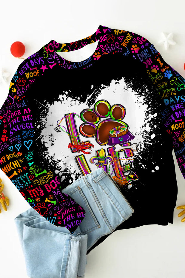 Mardi Gras Love Dog Colorful Pattern Sweatshirt