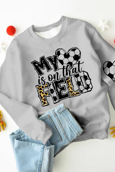 My Heart Is On That Field Soccer Ball Mom Leopard Print Sweatshirt